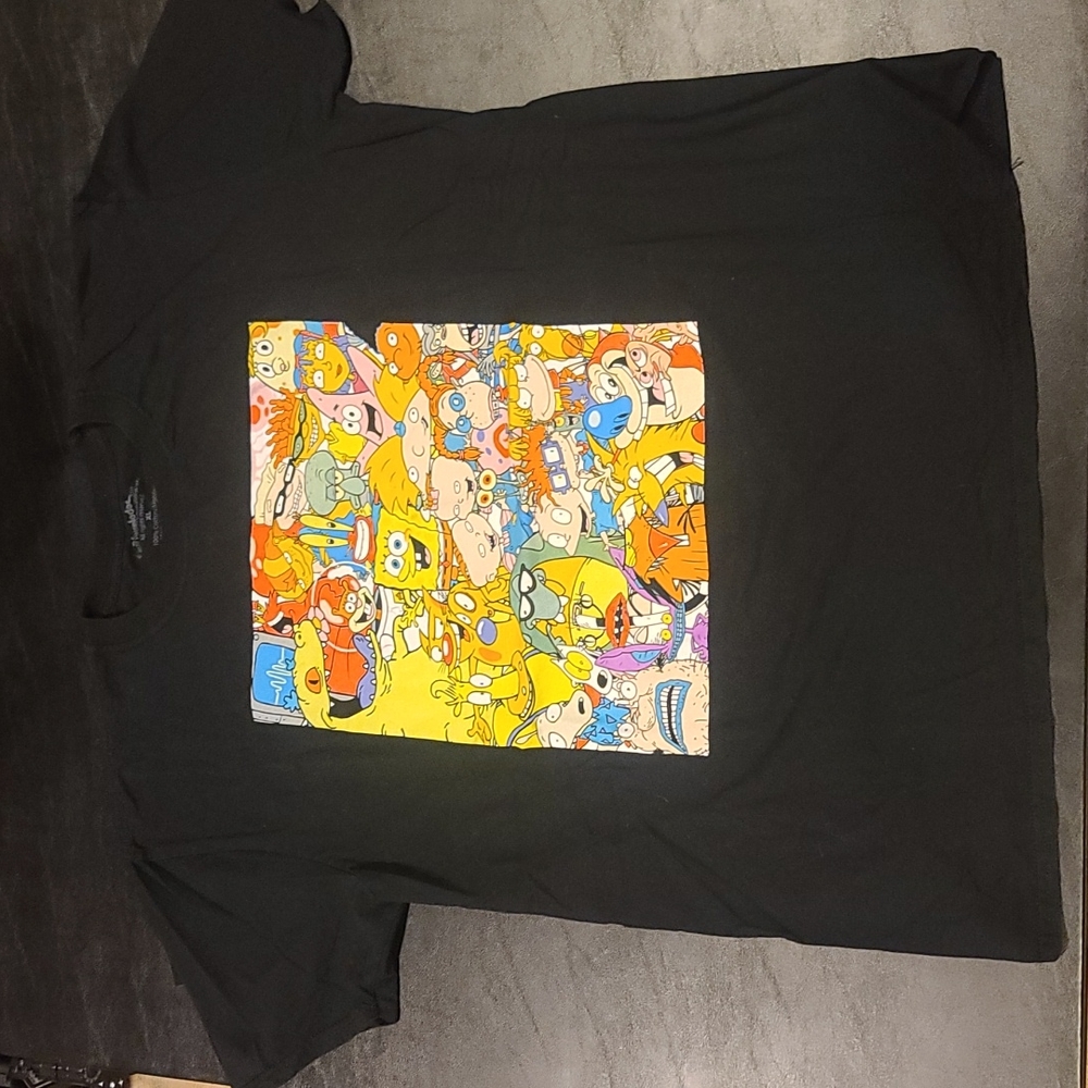 Authentic Nickelodeon branded throwback cartoon collage graphic T-shirt black XL